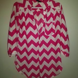 Sheer Pink & White Chevron Blouse